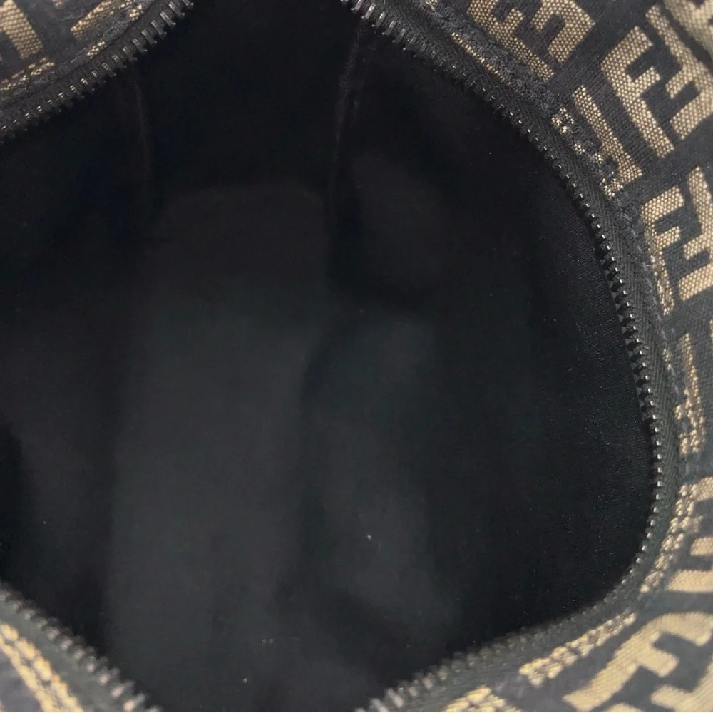 Authentic Fendi Zucchino Pattern Canvas Black x Beige Small Handbag - Picture 13 of 15